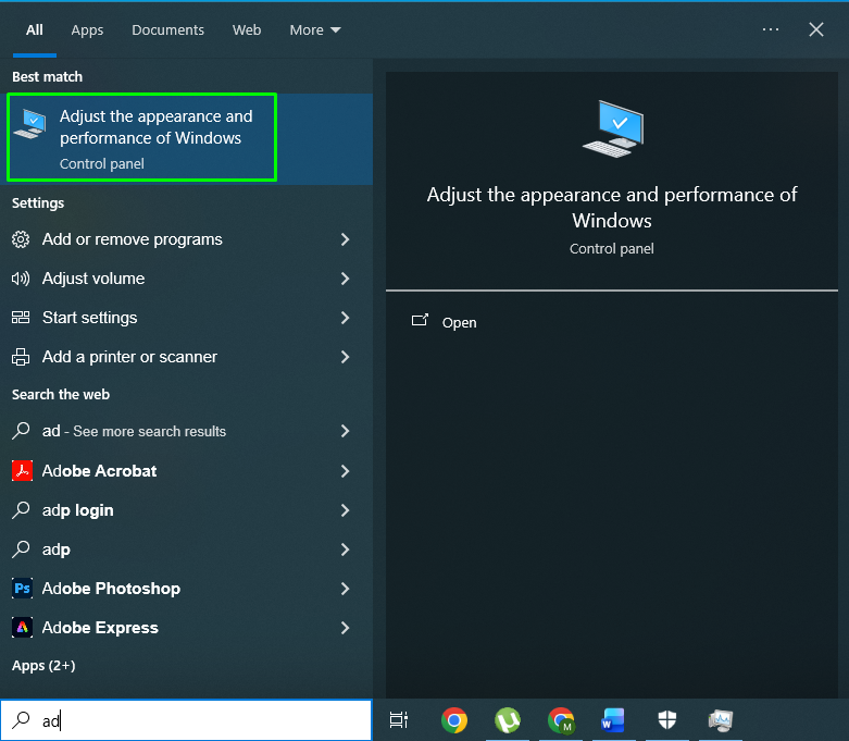 Adjust the Appearance and Performance of Windows
