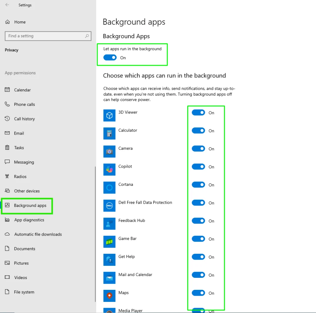 Disable Background Apps