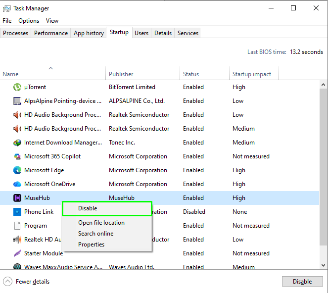 Disabling Startup Programs in windows